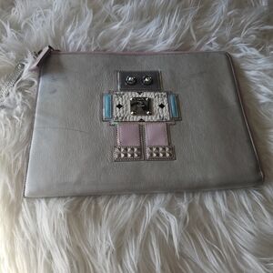 MCM Silver Clutch with Pastel Robot Design